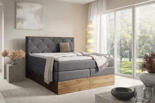 Boxspringbett Schlafzimmerbett NAVEL 140x200cm in Stoff Rouge Dunkelgrau