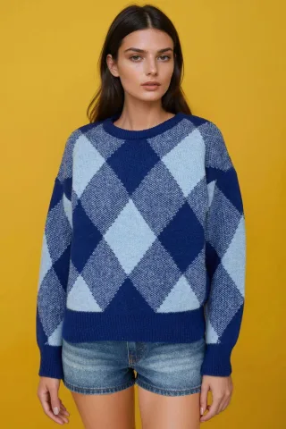 Diamantmuster Crew-Neck-Pullover
