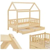 Juskys Kinderbett Marli, 80x160 cm, mit Dach, 2 Bettkästen, Rausfallschutz, 3 - 10 Jahre