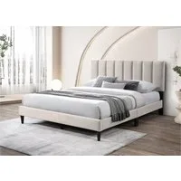 Home Collective Polsterbett 140x200 160x200 & 180x200 cm mit Lattenrost und weichem Bezug (Bettgestell Doppelbett mit gepolstertem Kopfteil, robustes Gestell, hoher Liegekomfort), vertikaler Steppung, 180x200 cm, Beige