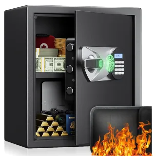 Biometric Safe Box 1.2 Cub Home Security Safe Fingerprint Recognition Keypad Lock Box With Keys Dual Alarm System Firepr