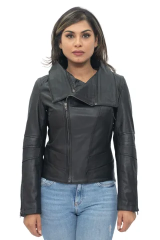 Damen Bikerjacke aus Leder mit abnehmbarem Kragen-Rosario