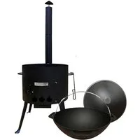 Olymp Handels GmbH Holzkohlegrill Utschak Set mit Rauchrohr Kasan 12L Gusseisen Deckel mit Henkel