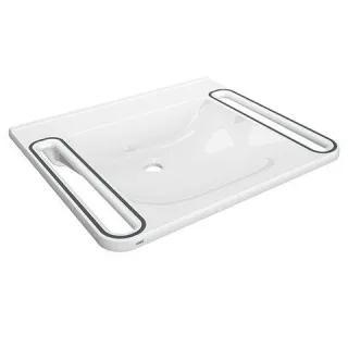 KWC Aquarotter Einzelwaschtisch, MEDCARE, MIRANIT, 650x150x550 mm, weiß/grau, Griff, 2030072428 2030072428
