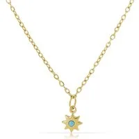 Made by Nami Charm-Kette Damen Halskette goldfarben mit Sternanhänger türkis verstellb. vintage, aus Edelstahl – hypoallergen – langlebig – mit Farbstein