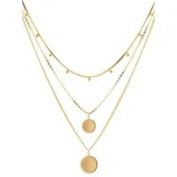 THIORA Ketten-Set Halskette „Capri Coin“ – Dreireihig, Layering, Edelstahl, Verstellbar, dreireihig, Layering-Look, verstellbar, wasserfest, hypoallergen