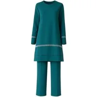 fashionshowcase Hosenanzug Zweiteiler mit langer Tunika mit Glitzerborten - Modest Fashion (2-tlg) Doppelsaum, funkelnde Akzente, 4-Jahreszeiten-tauglich