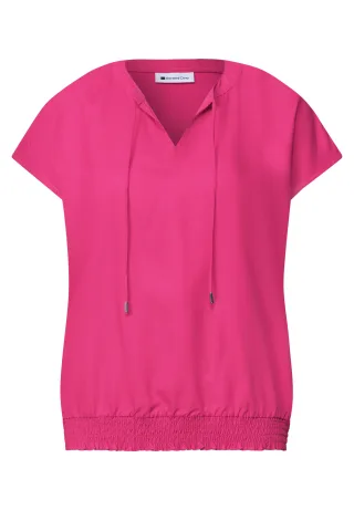 Street One - Blusenshirt mit Split Neck und Smokdetail magenta dream - Gr. - 36