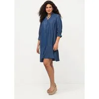 Ulla Popken Jerseykleid Lyocell-Kleid Jeansoptik Tunika-Ausschnitt 3/4-Arm