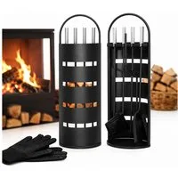 Mucola Kamingarnitur Kaminreinigungs Set 6-tlg. Kaminbesteck Kaminwerkzeuge Ständer, (Set, 6-teiliges), inkl. Ständer, Schürhaken, Ascheschaufel, Besen, Zange Handschuhe