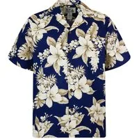 KY's Hawaiihemd "Goldbraune Blume" Herren Baumwolle Kokosknöpfe Original Hawaii
