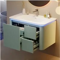 Flieks Waschtisch LED-Radarsensor Waschbeckenunterschrank inkl. Waschbecken (wandhängend, Badschrank mit Led-Beleuchtung Waschplatz Badzimmer, 1-St., B80,5xT47,5/H51 cm), Badmöbel-Set Badzimmerschrank mit 4 Schubladen Volllackierung Mintgrün
