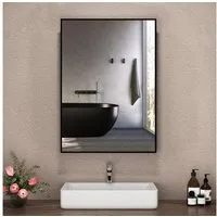 Hopibath Spiegel Flur Eckig Flurspiegel Wandspiegel Schwarz (Hängespiegel, 5mm Umweltschutz Spiegel, mit Alurahmen), für Schlafzimmer Wohnzimmer Flur Garderobe Hotel