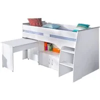 Parisot Hochbett Reverse mit ausziehbaren Schreibtisch, Kommode mit 2 Türen und Ablagefläche