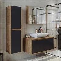 Roomart Badmöbel-Set ATLANTIC 100 cm 4-tlg., Hochschrank, Keramikbecken, 5 Farben, (Komplett-Set, Badmöbel Set, Unterschrank, Waschbecken, Spiegelschrank, Hochschrank), Soft-Close, Wandmontage, Hochschrank, Waschbecken, 5 Farben