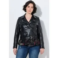 Ulla Popken Lederjacke Biker-Lederjacke Reverskragen Gürtel Langarm