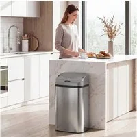HOMCOM Mülleimer mit Automatischer Schließfunktion, Fingerabdruckresistent, Automatische Schließ-Funktion, Silberton