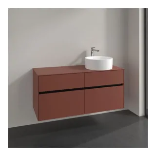 Villeroy und Boch Collaro Waschtischunterschrank C043B0AH 120x54,8x50cm, Waschtisch rechts, LED-Beleuchtung 8,8 W, wine red