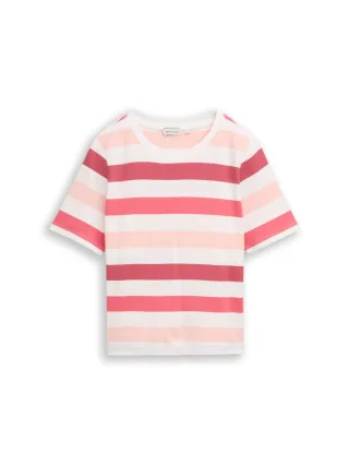 Tom Tailor - T-Shirt aus Baumwolle coral offwhite stripe - Gr. - M