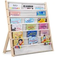 TUWENA Bücherregal Kinder Bücherregal mit 6 Stofffächern,Kinderbücherregal aus Massivholz, Abgerundete & platzsparend Für Kinderzimmer Kindergarten Spielzimmer