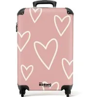 NoBoringSuitcases.com© Hartschalen-Trolley Rosa mit weißen Herzen 55x35x20cm, 4 Rollen, Handgepäck Koffer & Trolleys, Luggage, Reisekoffer Frauen