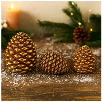 Online-Fuchs Dekoobjekt 3 Tannenzapfen in verschiedenen Größen - Herbstdeko und Winterdeko (Weiß oder Gold, Vintage Optik), mit Glitzerelementen - Weihnachtsdekoration