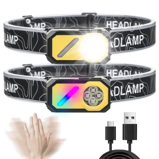 LED Multi-Source Sensor Headlamp, Portable Running Light With Cap Clip Magnet, Rgb Ambient Light, Digital Display Headla