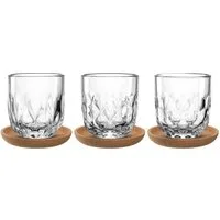 LEONARDO Gläser-Set Kaffee-Set GOCCE, 220 ml, 6-teilig, 6-tlg., Glas, 3 Gläser mit unterschiedlichem Tropfenrelief, inkl. Kork-Untersetzer