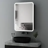 WDWRITTI Spiegelschrank Schwarz mit beleuchtung Hängeschrank 3Lichtfarben Dimmbar Anti-fog (Badezimmerspiegelschrank mit LED, Speicherfunktion, 1 türen 50x70cm, 40x60cm, Doppelseitiger Spiegel, Alu-Schranktür) Full Surround Light Strip, mit Netzadapt