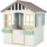 WONDERMAKE Spielhaus Kinder Holz mit Pflanzkästen magn. Tür+Fenster, Design Kinderspielhaus, Garten Outdoor draußen wetterfest klein hoch Gartenhaus weiß grau bunt