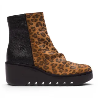 Fly London Damen-Schwarz-Tan Wildleder-Plattformstiefel mit Keilabsatz – BAAN538