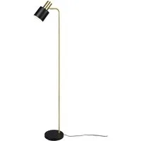Reality Leuchten LED Stehlampe, Dimmfunktion, LED wechselbar, Warmweiß, schmale Leselampe für Lese-ecke dimmbar mit Lampenschirm Schwarz Gold