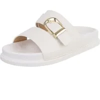 Ital-Design Damen Pantolette mit Schnalle, bequem und modern Pantolette (91971084) Flach Pantoletten in Weiß