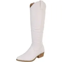 Ital-Design Damen Kniestiefel Western-Optik Blockabsatz Westernstiefel (92078629) Blockabsatz Stiefel in Weiß