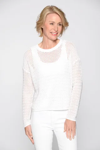 CLARINA - Rdh.-Pullover, 1/1 Arm, uni offwhite - Gr. - 44