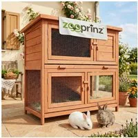 Zooprinz Kleintierstall Mukkel mit Rampe Klappdach auf 2 Etagen, 104x94x55 cm (BxHxT), Lasiertes Massivholz