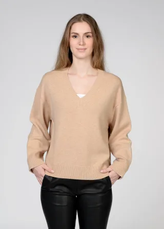 IN LINEA - Pullover, V-Ausschnitt,1/1-Arm camel mel. - Gr. - 42