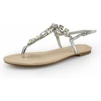 White Lady 605 silber - Metallic Sandalen mit Steichen T-Strap-Sandale