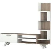 moebel17 Vitrine Wohnwand Ceren Weiß Cordoba (Einzelmöbel, 1-St., TV-Board) Mit 8 Fächern & Tür – modernes Design mit viel Stauraum