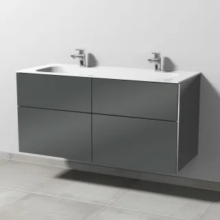 Sanipa 3way Keramik-Set Finion Keramik-Doppelwaschtisch und Unterbau mit 4 Auszügen, Anthrazit-Glanz BS40479