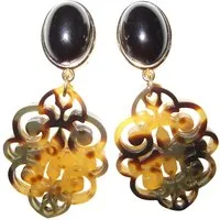 Mugello Paar Ohrclips Kira Clips schwarz-braun stylischer Modeschmuck Geschenk, made in Germany Designer JustWin, Statementohrringe