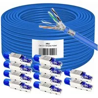 ARLI Verlegekabel 50m Cat 8.1 Netzwerkkabel + 10x RJ45 Netzwerkstecker Installationskabel, RJ45 Netzwerkstecker CAT8.1, (5000 cm), verdrillt zu 4 Paaren