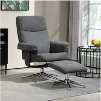 HOMCOM Relaxsessel mit Hocker, gepolstert mit Liegefunktion, Samtoptik (TV-Sessel, 2-St., Liegesessel), bis150 kg belastbar, für Wohnzimmer, Schlafzimmer, Dunkelgrau