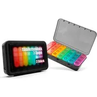BigDean Pillendose 2 Stück Tablettenbox 7 Tage/ 4 Fäch luftdicht & lebensmittelecht (Set, 2 St., Tablettensortimentbox), Tablettenbox, 7 Tage Sortiment, Luftdicht, Lebensmittelecht