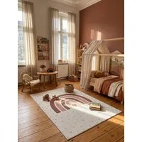 KADIMA DESIGN Kinderteppich TINO Kinderteppich Waschbar Kinderzimmer Schadstoffgeprüft, Rechteckig, Höhe: 10 mm, Creme, 80x150 cm, Kinderteppich Waschbar Spielteppich