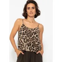 SASSYCLASSY Trägertop Musselin Top in Leo-Print mit Rundhalsausschnitt