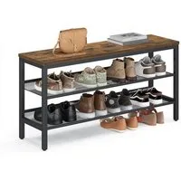 VASAGLE Schuhbank Schuhregal mit 3 Ebenen, Schuhablage im einteiligen Design, Industrie-Stil, einfache Montage, 28 x 100 x 50 cm