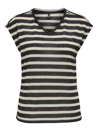ONLY - ONLFINE S/S V-NECK SHINE TOP JRS black - Gr. - M