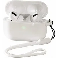 Hama Etui Silikon Skin Case Schutz-Hülle Weiß Wireless-Headset (Trageband zur Sicherung Cover für Ladecase Apple AirPods Pro Kopfhörer)