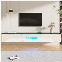 Ulife Lowboard TV-Schrank Fernsehtisch,TV-Board,TV-Ständer, TV-Panel, 180cm, wandmontierbar oder bodenmontierbar, mit 16-farbiger LED-Beleuchtung